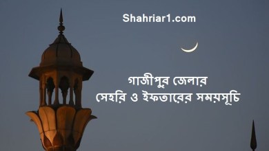 গাজীপুর জেলার সেহরি ও ইফতারের সময়সূচি ২০২২ Gazipur Sehri & Iftar Time